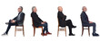 © Curto - side view of a group of mature men sitting on chair on a white background