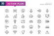 © RI Rafiq - Action plan line icon set. Startup, strategy, focus, goals, target, arrow, flag, progress, goal, trust, teamwork, success, vision, eye line icon set. UI thin line icon pack.