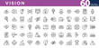 © RI Rafiq - Vision line icon set. Startup, strategy, focus, goals, target, arrow, flag, progress, goal, trust, teamwork, success, eye vector thin icon pack. Editable stroke