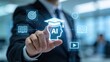 © Layla - Business professional touching AI education interface with graduation cap icon,artificial intelligence learning and digital training technology concept