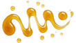 © Mira - Golden viscous honey or maple syrup stream with scattered drops, isolated on transparent background, sweet food ingredient for culinary designs