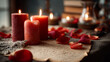 © Svitlana - Romantic candlelit setup with red candles, rose petals, and handwritten notes creating a warm atmosphere for a special evening