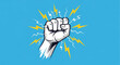 © Dar - Illustration of a Fist Surrounded by Lightning Bolts on a Blue Background.