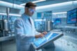 © Romi - Blurred scientist working with digital equipment in a modern laboratory, representing research, technology, innovation, and advanced scientific development.