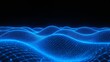 © Future Vision - Displaying neon blue wireframe mesh surface in dark void with glowing grid lines, bright nodes