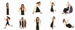© Kiko - Flat Woman in Various Poses and Activities Full Body Illustration