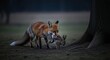 © Irma - A red fox carrying a rabbit through a natural landscape.