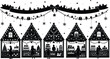 © Sobuz - Black silhouette Christmas market stall set with holiday decorations, winter festival fair booths, festive shopping stalls, and seasonal celebration elements.