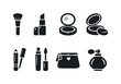 © May - Beauty Tools. Filled icon set of Beauty Tools: makeup brush, lipstick, compact mirror, powder case, eyeliner