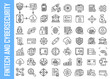 © angelmaxmixam - Fintech and cybersecurity vector icon set. Outline illustrations of digital banking, data protection, blockchain, 2FA, biometric scanning, P2P and cloud security. Minimalist linear symbols.
