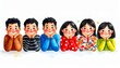 © Rahmat  - Minimalist Watercolor Illustration of Six Happy Diverse Children Lined Up Resting Chins on Hands