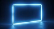 © Hijau - Futuristic Neon Rectangle Frame Glowing in Dark Reflective Room.