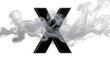 © fei.setiawan - Bold Black Letter X Emerging from Wisps of White Smoke Against a White Background, Abstract Concept with Dramatic Visuals