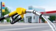© OleksandrZastrozhnov - Gas pump nozzle dispensing water at fuel station with blurred background