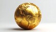 © Nice - Metallic gold globe stands on a white surface, casting a shadow