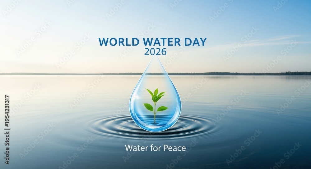 World Water Day 2026 theme water for peace with plant growing in water ...