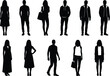 © Creative Stoker - Silhouettes of fashionable men and women standing in stylish poses with handbags, jackets, and dresses, representing diverse clothing styles