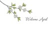 © Kaki - Spring blossom branch with welcome april calligraphy on white background