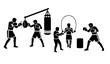 © MdMiraz - Boxing gym training pictogram silhouettes vector combat sport icon set