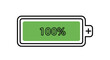 © gufron - A fully charged battery icon shows 100 percent capacity with a green background.