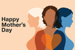 © StockLoom - Happy Mother's Day vector illustration with diverse women silhouettes in profile, celebrating motherhood and female strength on a peach background