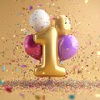 © Настя Скуртул - Gold Number One Balloon Celebration Setup for First Birthday Party