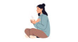 © Eva - Woman sitting cross-legged, holding a warm mug, meditating with eyes closed