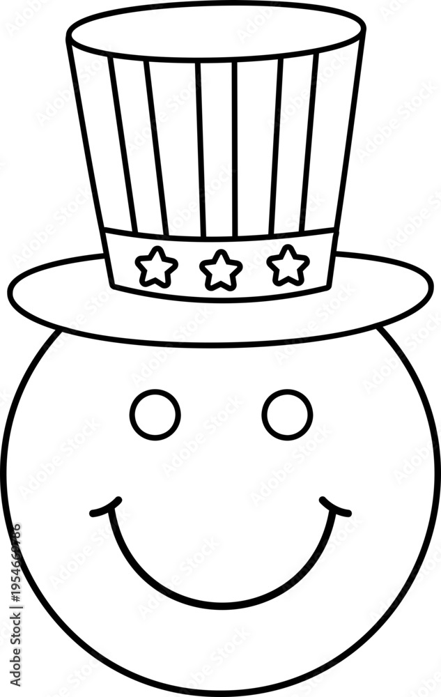 Emoji wearing an Uncle Sam hat coloring page and template. July 4th ...