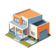 © ASMARA - Isometric illustration of a modern two-story house with an attached garage and a covered porch.