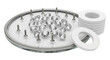 © SumitraRani - A round metal tray filled with diamonds and screws alongside washers isolated on transparent background