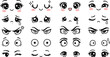 © Yehor - emoji cute faces set, kawaii cartoon expressions with eyes and emotions, character icon collection vector illustration isolated on transparent background