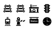 © motherpixel - Train Station Icons Set: Railway, Traffic Light, Train, Barrier, Clock