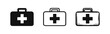 © drawing lines - Hand drawn first aid kit icon set with medical cross in solid, outline, and sketch styles.
