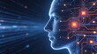 © TommyNa - Futuristic AI human face profile with glowing neural circuit lines and processor nodes, idea for artificial intelligence, machine learning, digital thinking, and advanced computing technology