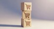 © Robina - Stacked Wooden Cubes with Shopping Cart Icons for E-commerce
