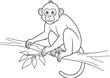 © Mudassir - Cute cartoon monkey sitting peacefully on a tree branch, looking directly at the viewer, ready for children to color and learn about jungle animals and wildlife.
