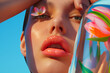 © Femmes.Digital - Low angle beauty closeup features a flower at the eye and reflective detail. Perfect for cosmetics branding, summer editorials, and beauty ads.