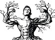 © mdtaher - Muscular man with tree roots and branches growing from body