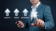 © SmartTech - Business process optimization concept showing increasing quality, speed, and efficiency with cost reduction
