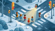 © Анна Ясониди - Young children crossing street at pedestrian traffic light in winter