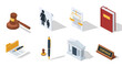 © markusmiller - Isometric legal icons set: gavel scales courthouse documents book