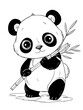 © Airakit Studio - Cute baby panda holding bamboo coloring page.