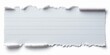 © antishock - Ripped paper strip with horizontal lines. White background contrasts dark edges. Simple, clean presentation. Useful for notes, messages.