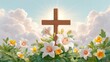 © Vera D - Floral Garden with Wooden Cross and Divine Sunlight Haze
