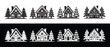 © CreatetiveDesignX - Collection of Christmas Gingerbread Houses and Pine Trees, Flat Design Vector Illustration.