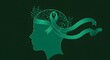© youns - Ilustración vectorial del Mes de Concientización sobre la Salud Mental con cinta verde y flores. Perfil abstracto humano con cinta verde, conciencia de salud mental