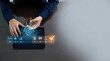 © Giggles - Business audit workflow on tablet with performance dial approval check and timeline in clean copy space