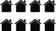 © MdBijoyAli - Eight black house icons with peaked roofs and chimneys, arranged in two rows on a white background, symbolizing home and real estate.