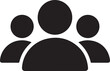 © Creative BD - A minimalist black and white icon representing a group of three people symbolising human connection and social community isolated on transparent background