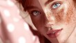 © Chotika88 - Striking blue-eyed freckled girl captivating studio photography with soft lighting close-up